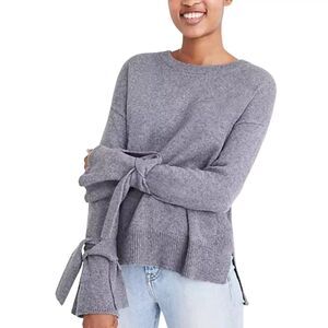Madewell Women's Size Small Gray Tie Bell Sleeve Pullover Sweater